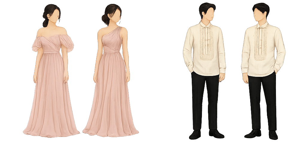 Principal sponsors sample look — blush gowns and cream barong
